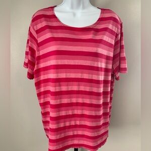 Orvis Vibrant Pink and Red Striped Short Sleeve Tee